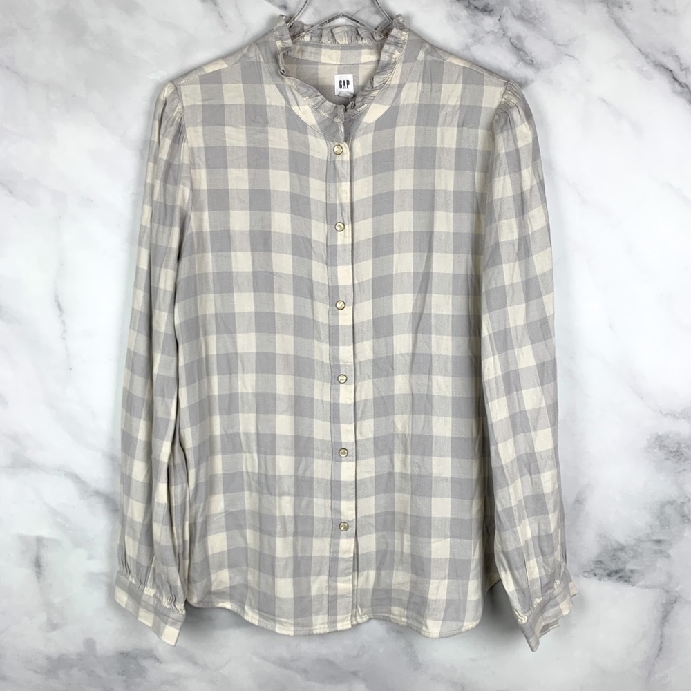 NWT Gap Plaid Frill Neck Snap up Shirt